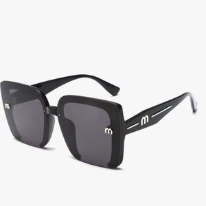 Oversized Black Square Sunglasses Silver M Logo UV Protection Chic Trendy Shades